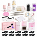 Kit Base UV Lash Magic completo con pinzette dritta e curva argentate, Venus, Clear UV, occhiali protettivi e 10 paia di patch neri